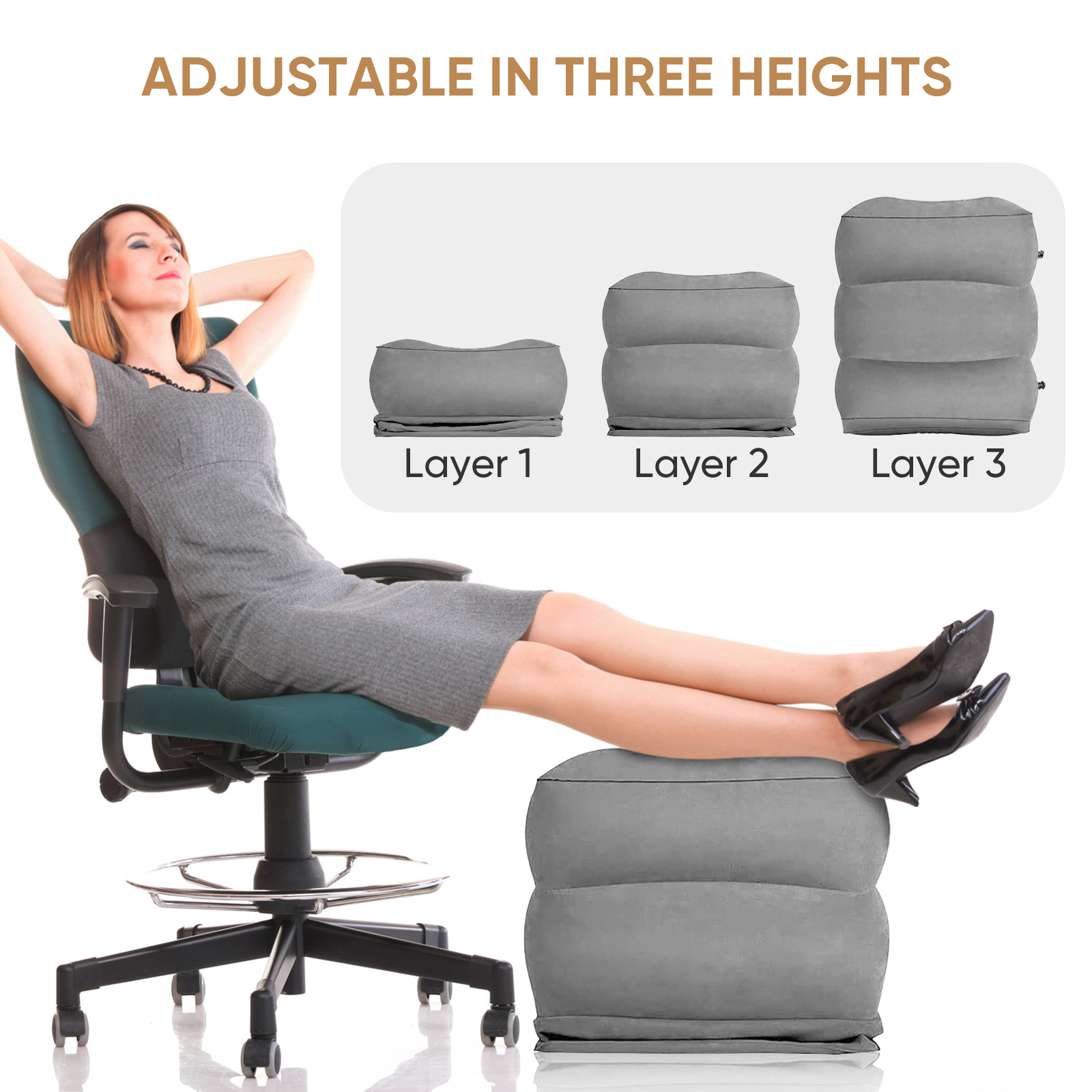 Ergonomic Footrest Adjustable - Poduszka do samolotu, podnóżek podróżny, dmuchana