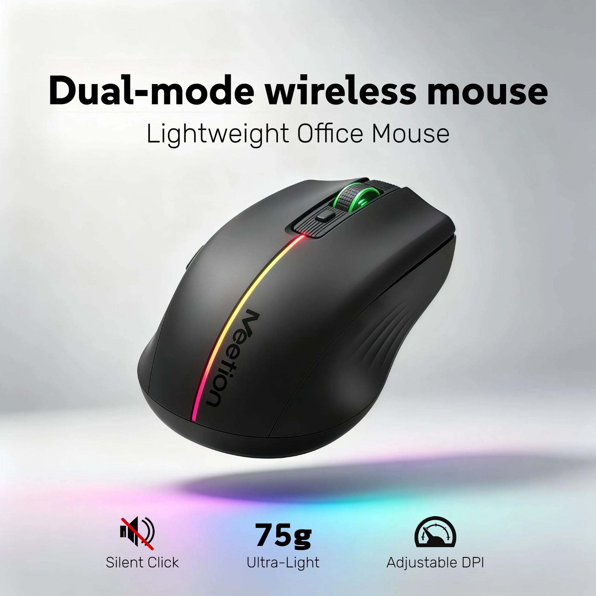 Ergonomic Mouse 2.4G Silent Click - Bezprzewodowa mysz RGB, 2,4 GHz i