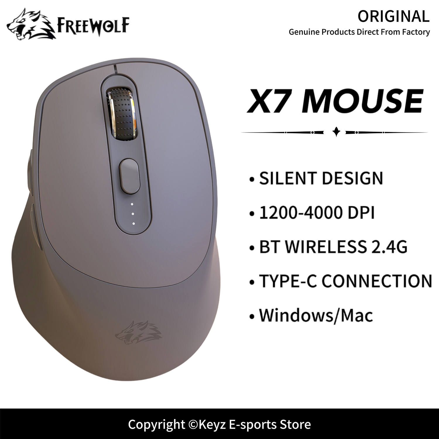 Ergonomic Mouse 2.4G Silent Click - Mysz bezprzewodowa FREEWOLF X7 Dual Mode