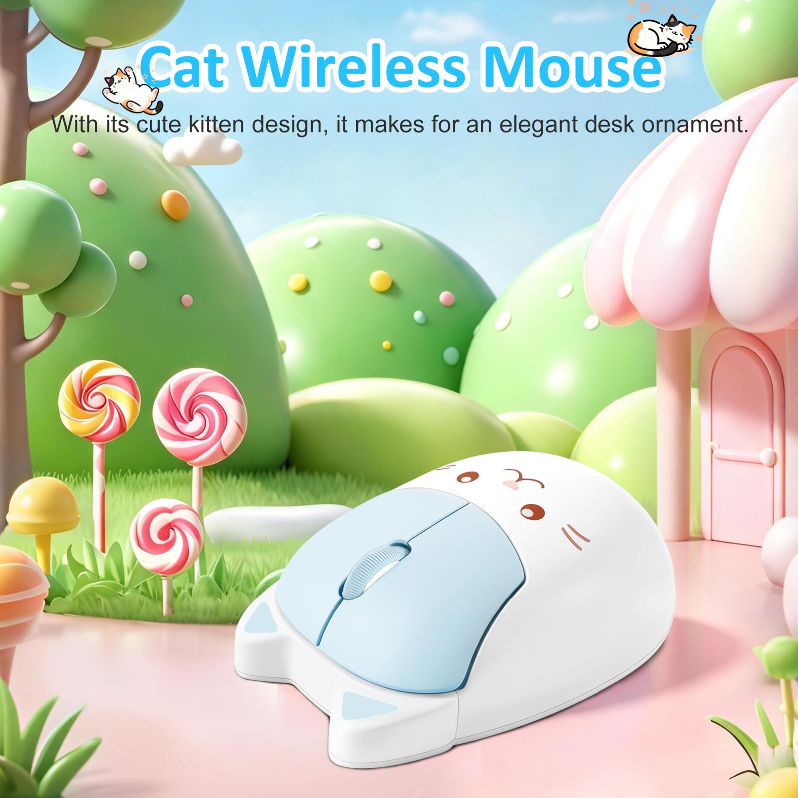 Ergonomic Mouse 2.4G Silent Click - Urocza mysz bezprzewodowa w kształcie kota,