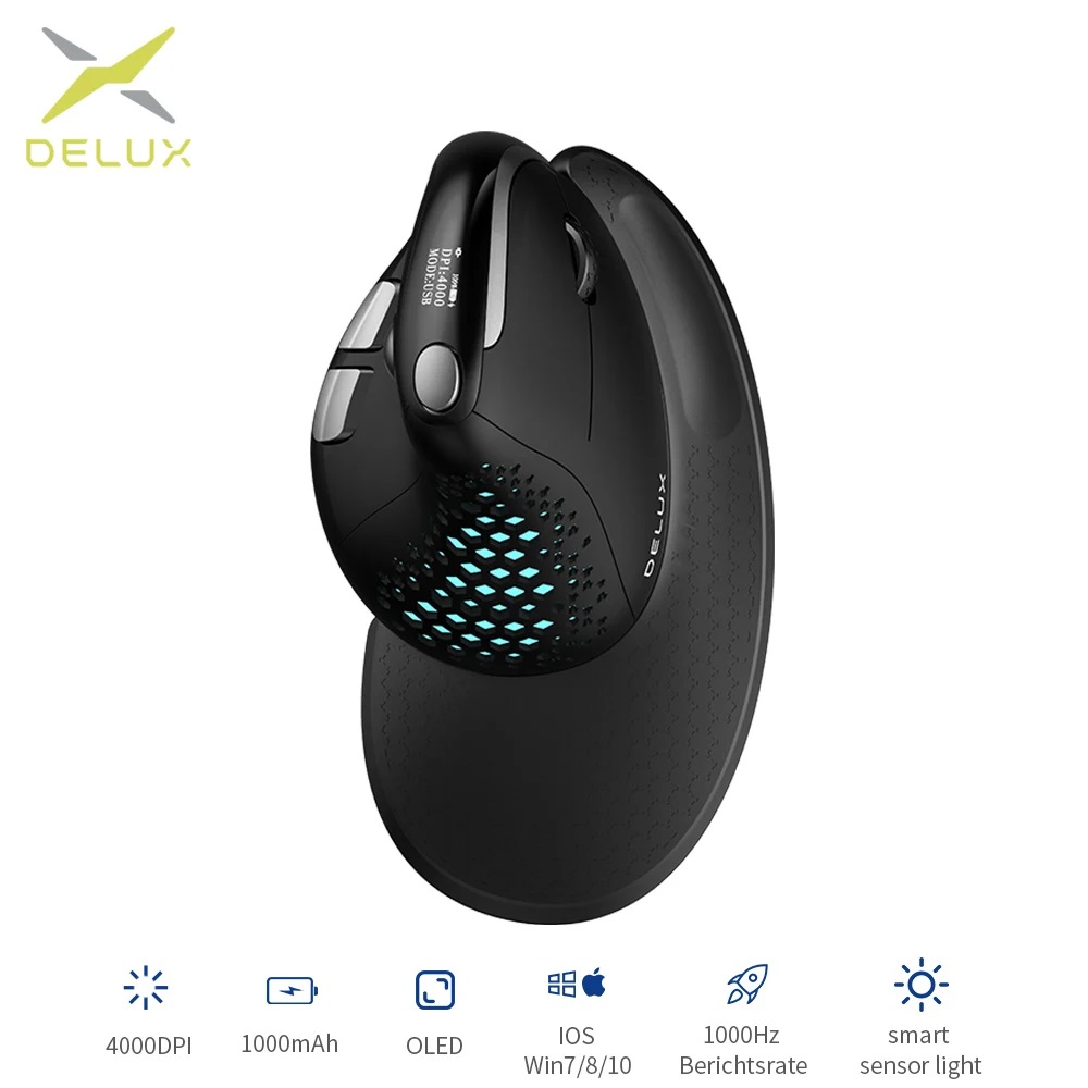 Vertical Mouse Left Handed - Delux M618XSD Seeker Ergonomiczna mysz pionowa