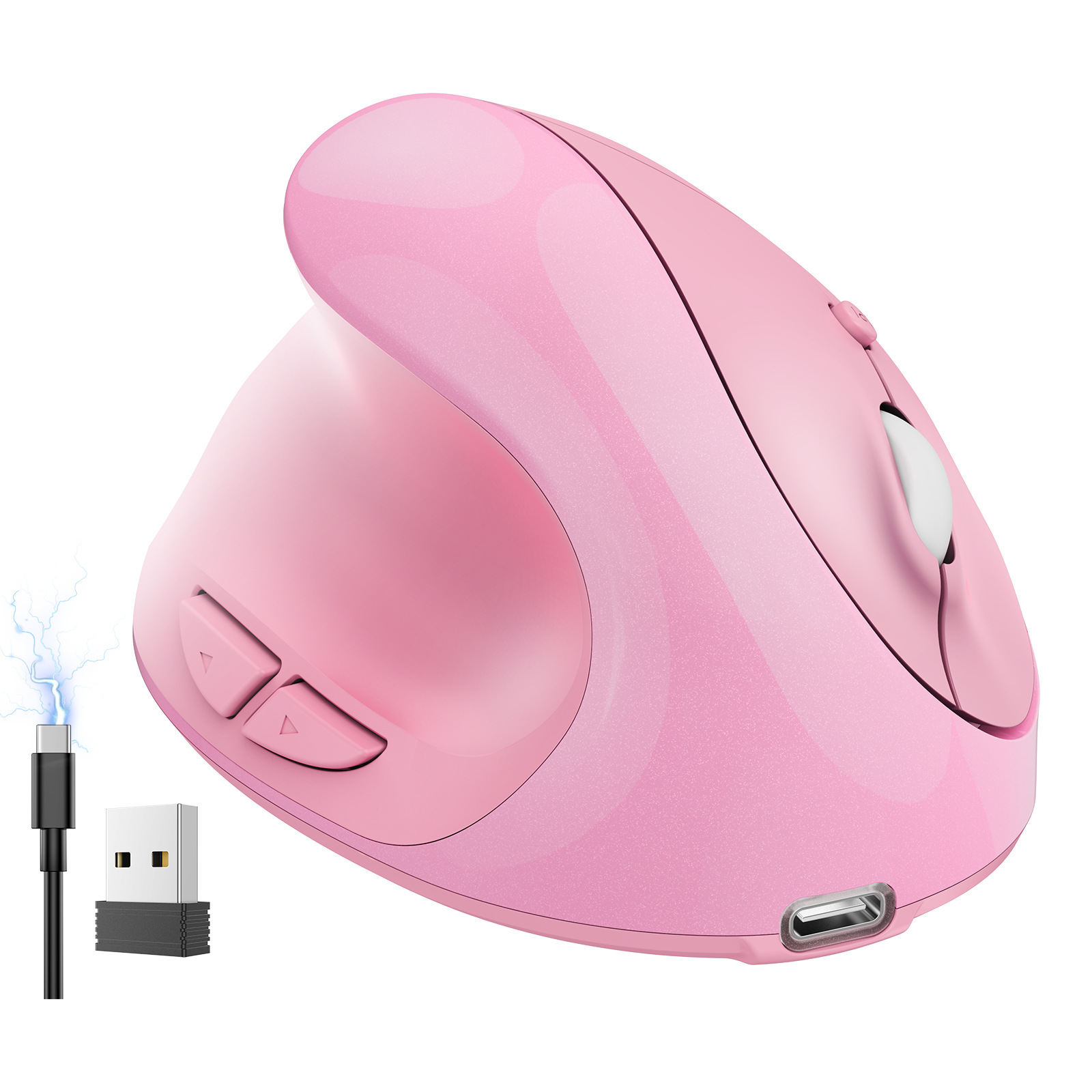 Vertical Mouse Left Handed - Różowa, cicha, bezprzewodowa mysz 2.4G z