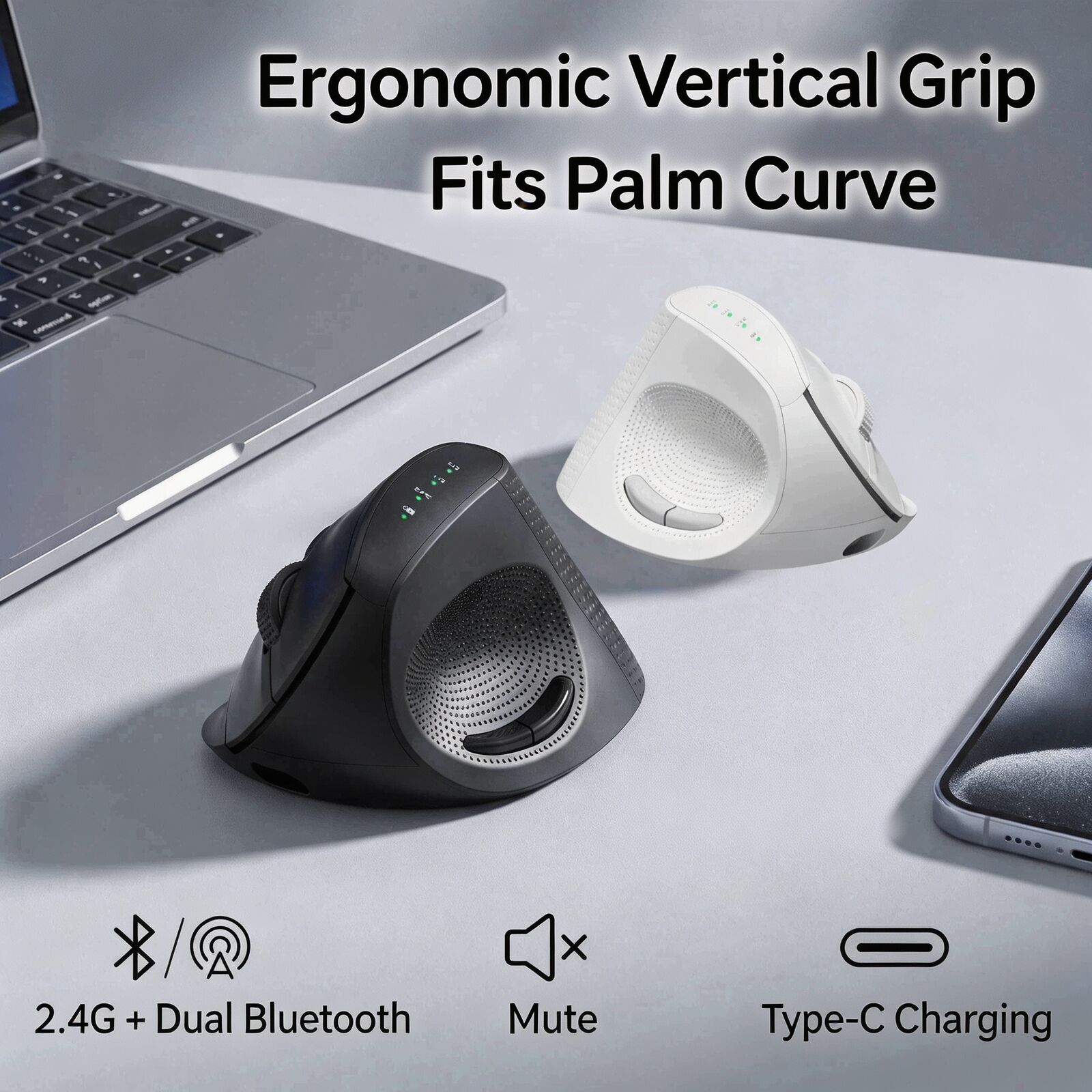 Ergonomic Mouse 2.4G Silent Click - Pionowa ergonomiczna mysz bezprzewodowa 2.4G BT5.0
