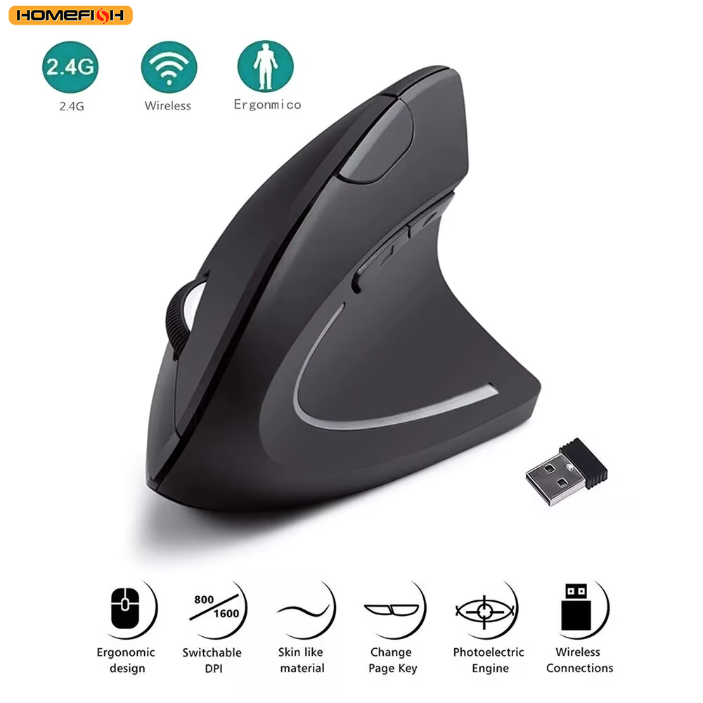 Vertical Mouse Left Handed - HOMEFISH Pionowa Mysz Ergonomiczna Bezprzewodowa 2.4GHz