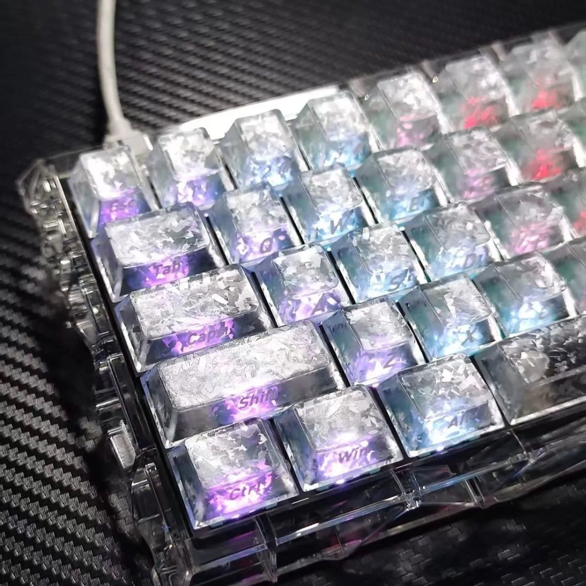 Ergonomic Keyboard Split Mechanical - 132 Klawisze z Teksturą Włókna Węglowego,