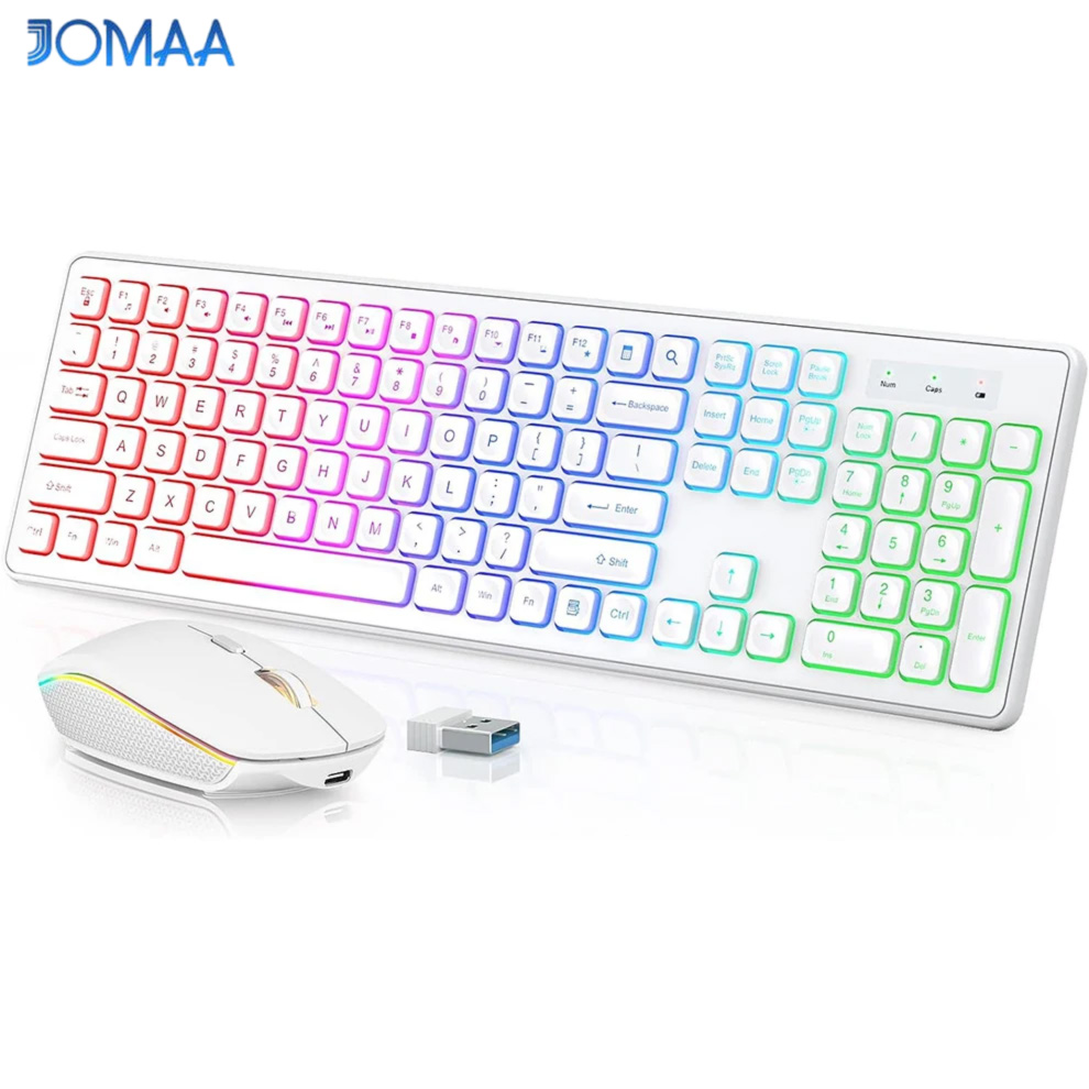 Trackball Mouse Wireless Finger - Podświetlana bezprzewodowa klawiatura i mysz, ciche