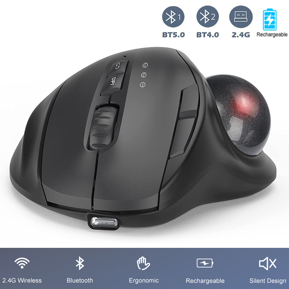 Jomaa Black 2.4G + bezprzewodo – Ergonomic Mouse Trackball Thumb recenzja i cena