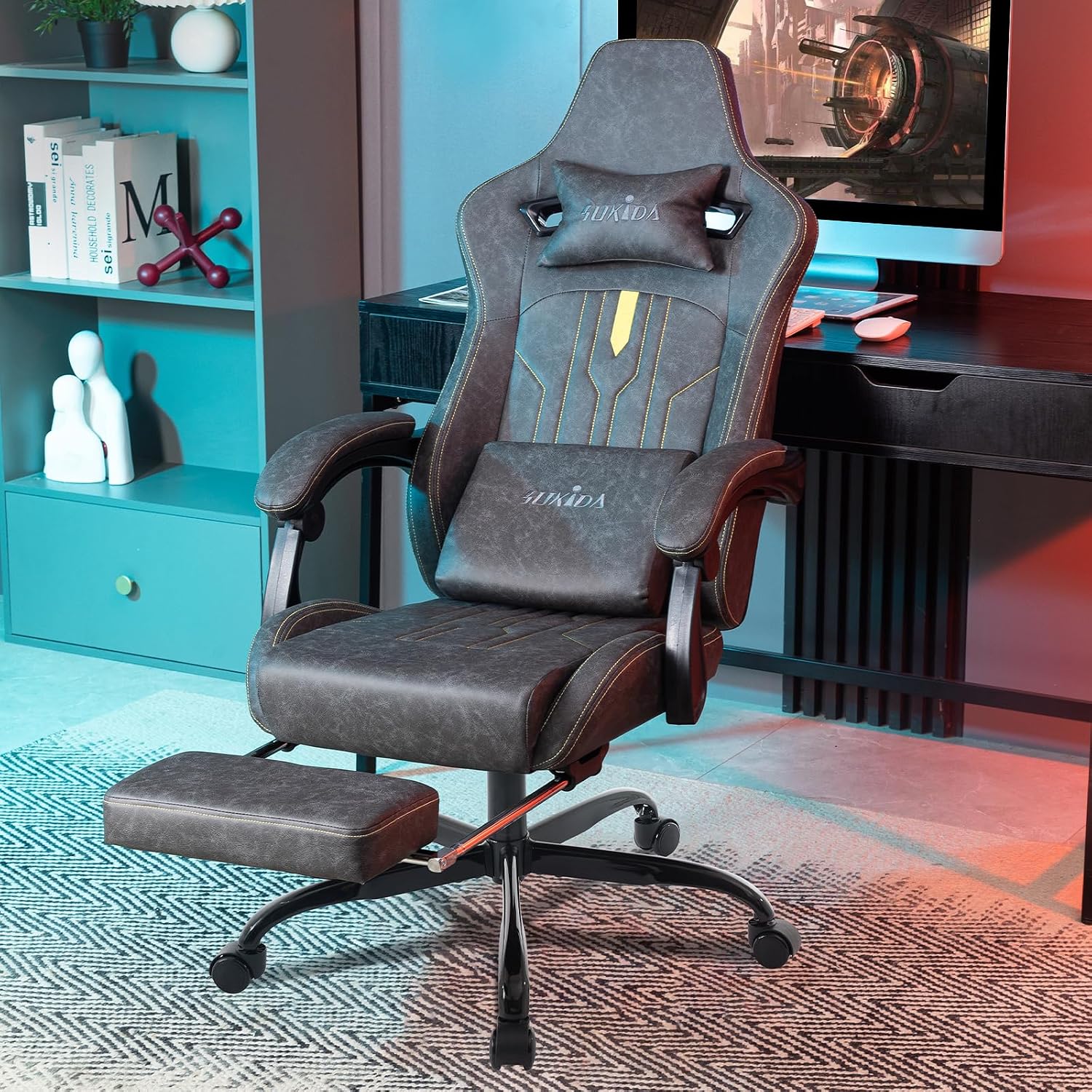Krzesło do gier z podnóżkiem,  – Ergonomic Footrest Adjustable recenzja i cena