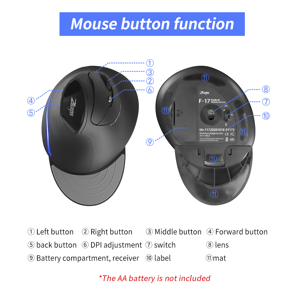 ZELOTES F-17 pionowa mysz bezp – Vertical Mouse Rechargeable Bluetooth recenzja i cena