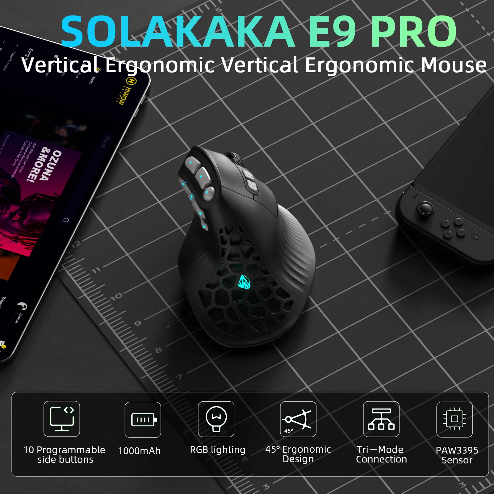 SOLAKAKA E9 Pro MMO Pionowa My – Vertical Mouse Left Handed recenzja i cena
